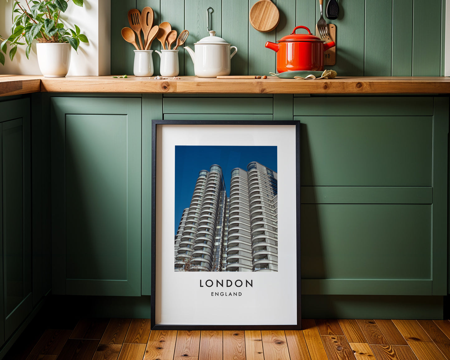 Modern Curved Residential Towers Balconies - London analogue photography poster print on minimalist white wall