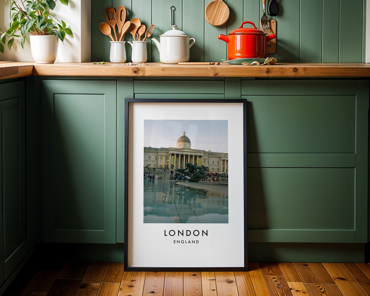 National Gallery Fountain Reflection Trafalgar - London analogue photography poster print on minimalist white wall