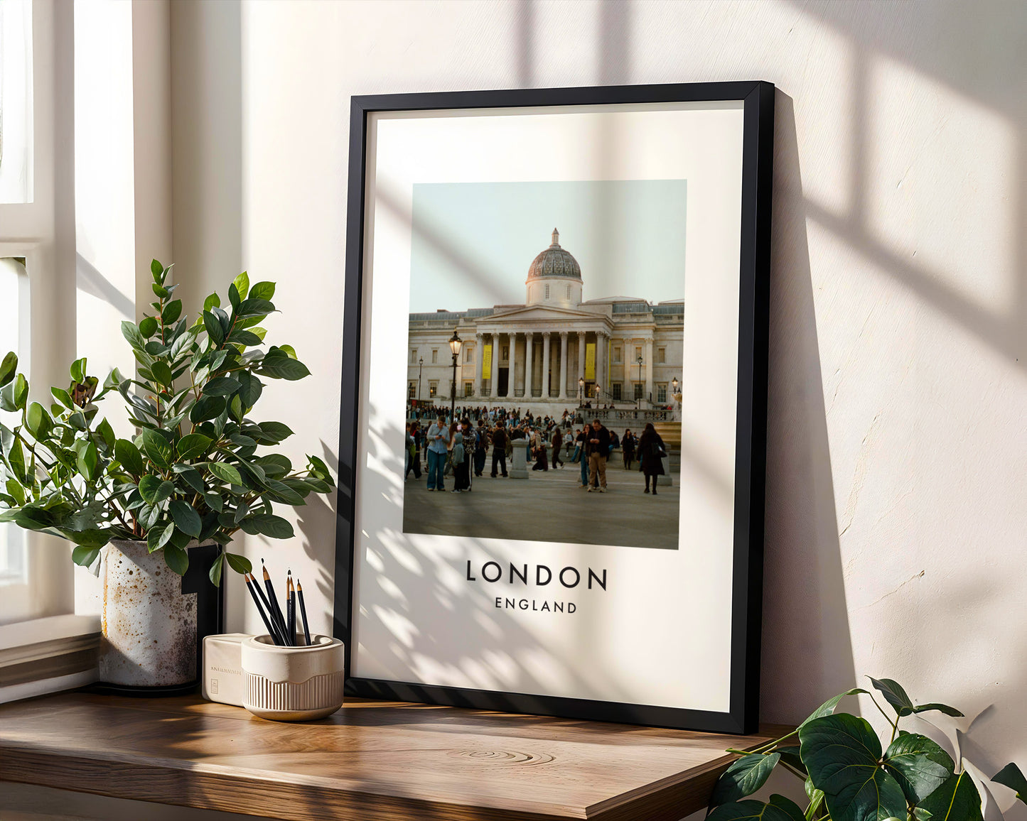 National Gallery Trafalgar Square Crowds - London analogue photography poster print in modern room setting