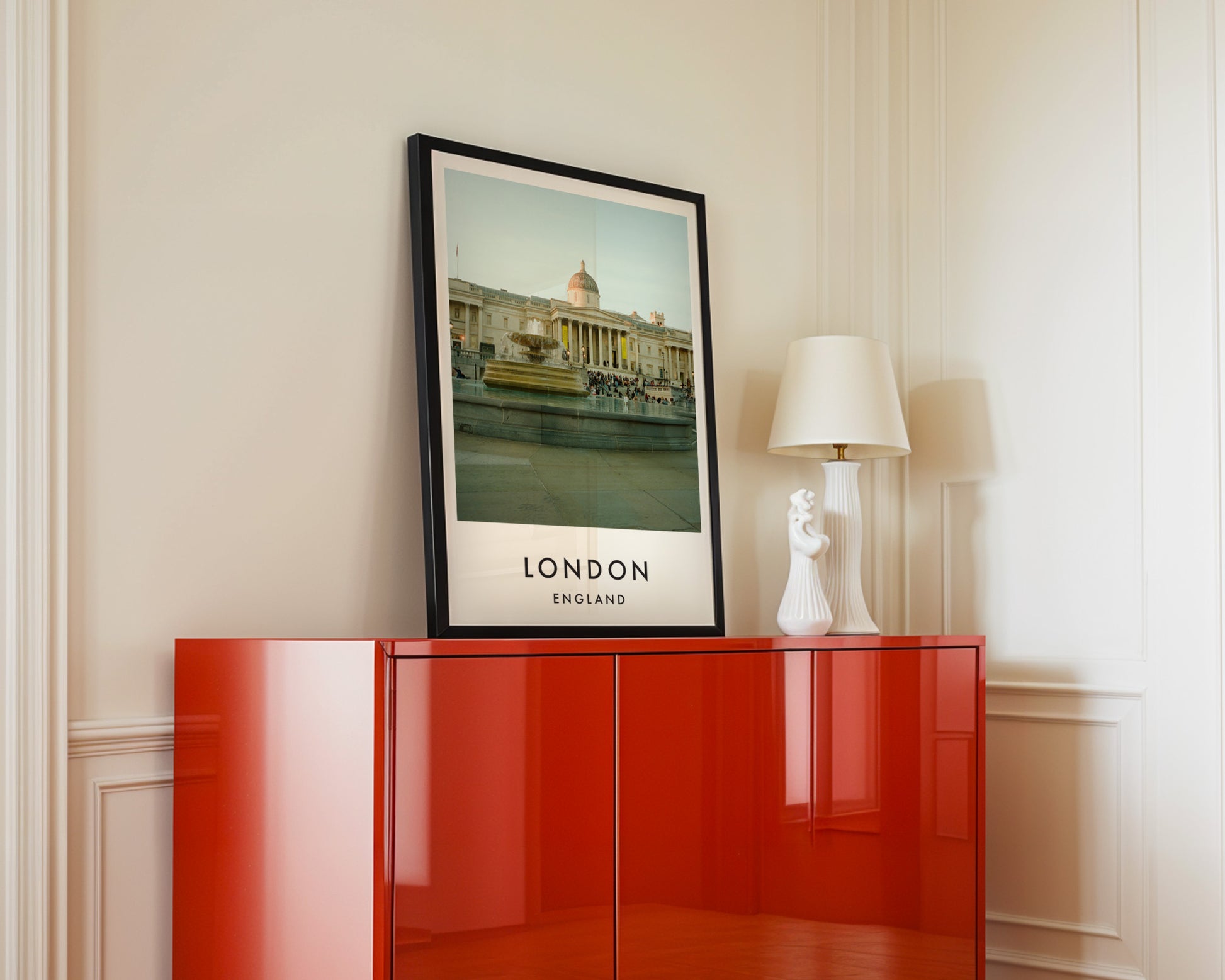 National Gallery Trafalgar Square Fountain - London analogue photography poster print in interior design setting