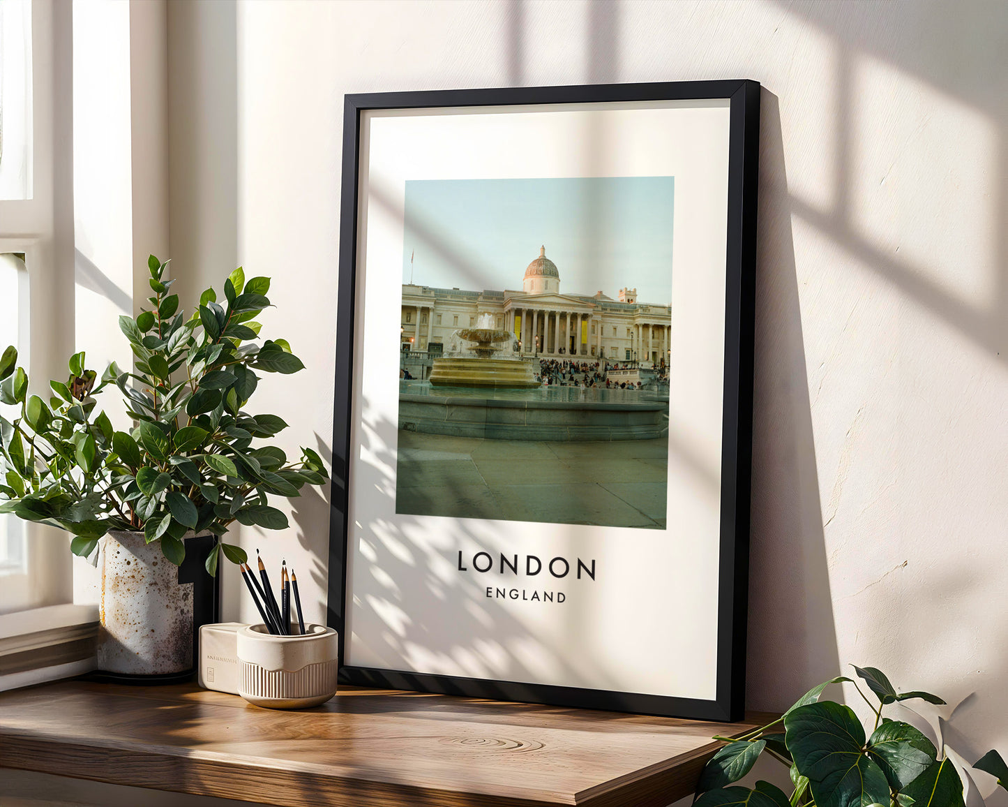 National Gallery Trafalgar Square Fountain - London analogue photography poster print in modern room setting