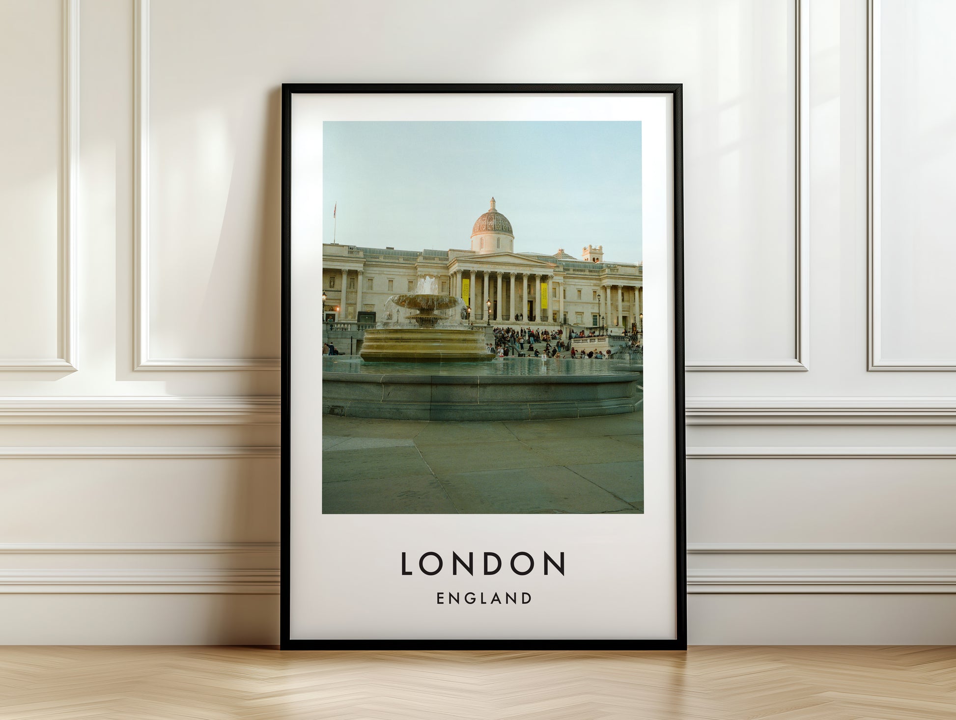 National Gallery Trafalgar Square Fountain - London analogue photography poster print on white panelled wall