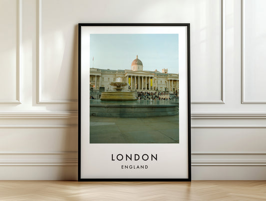 National Gallery Trafalgar Square Fountain - London analogue photography poster print on white panelled wall
