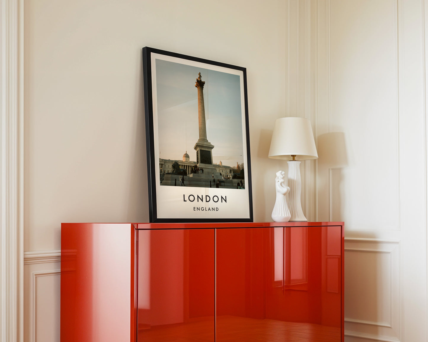 Nelsons Column Trafalgar Square National Gallery - London analogue photography poster print in interior design setting