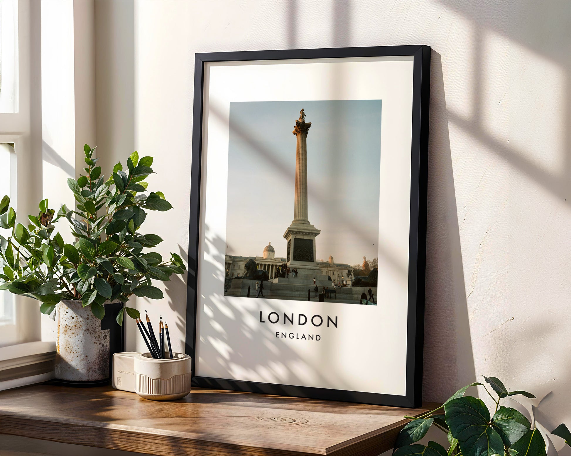 Nelsons Column Trafalgar Square National Gallery - London analogue photography poster print in modern room setting