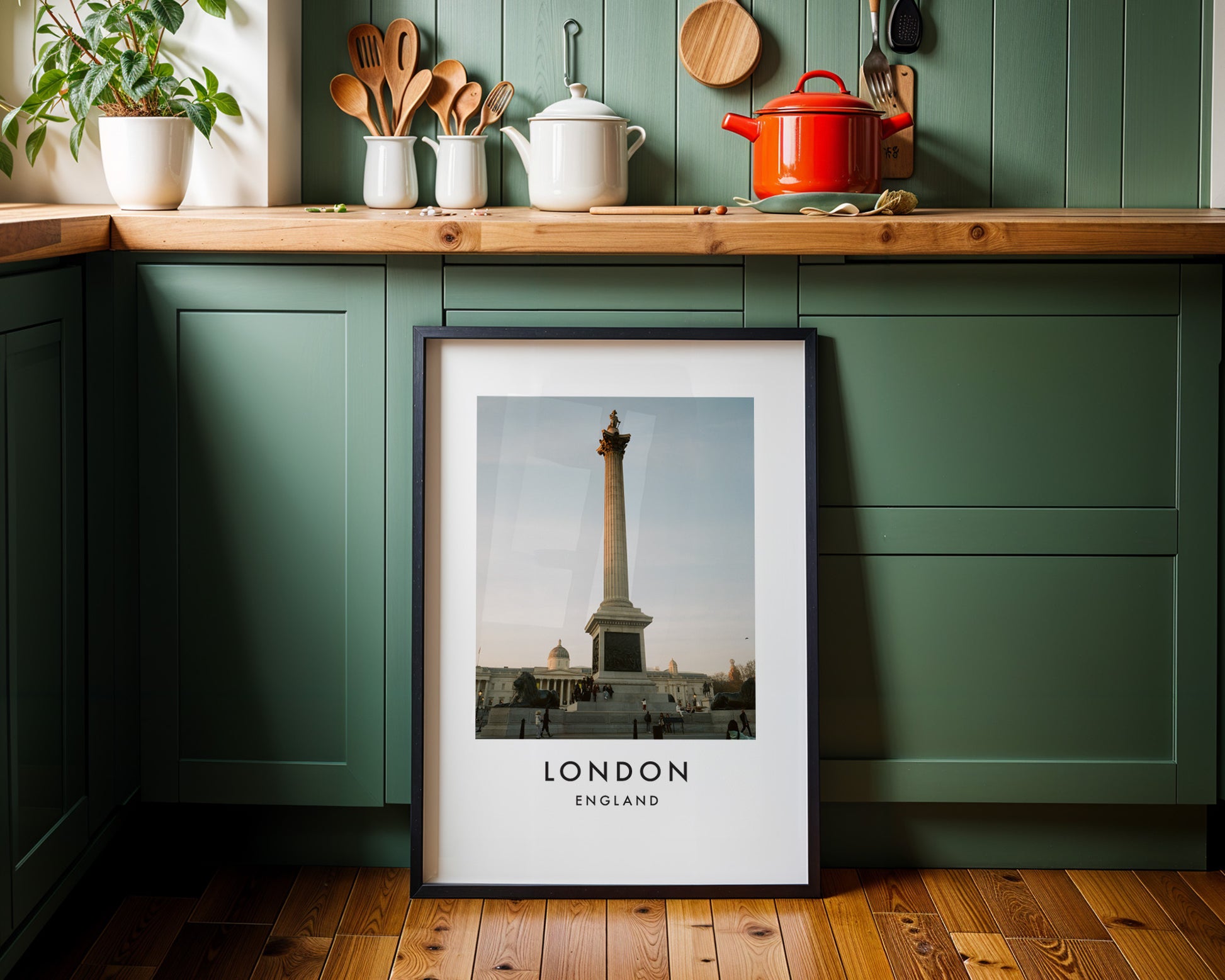Nelsons Column Trafalgar Square National Gallery - London analogue photography poster print on minimalist white wall