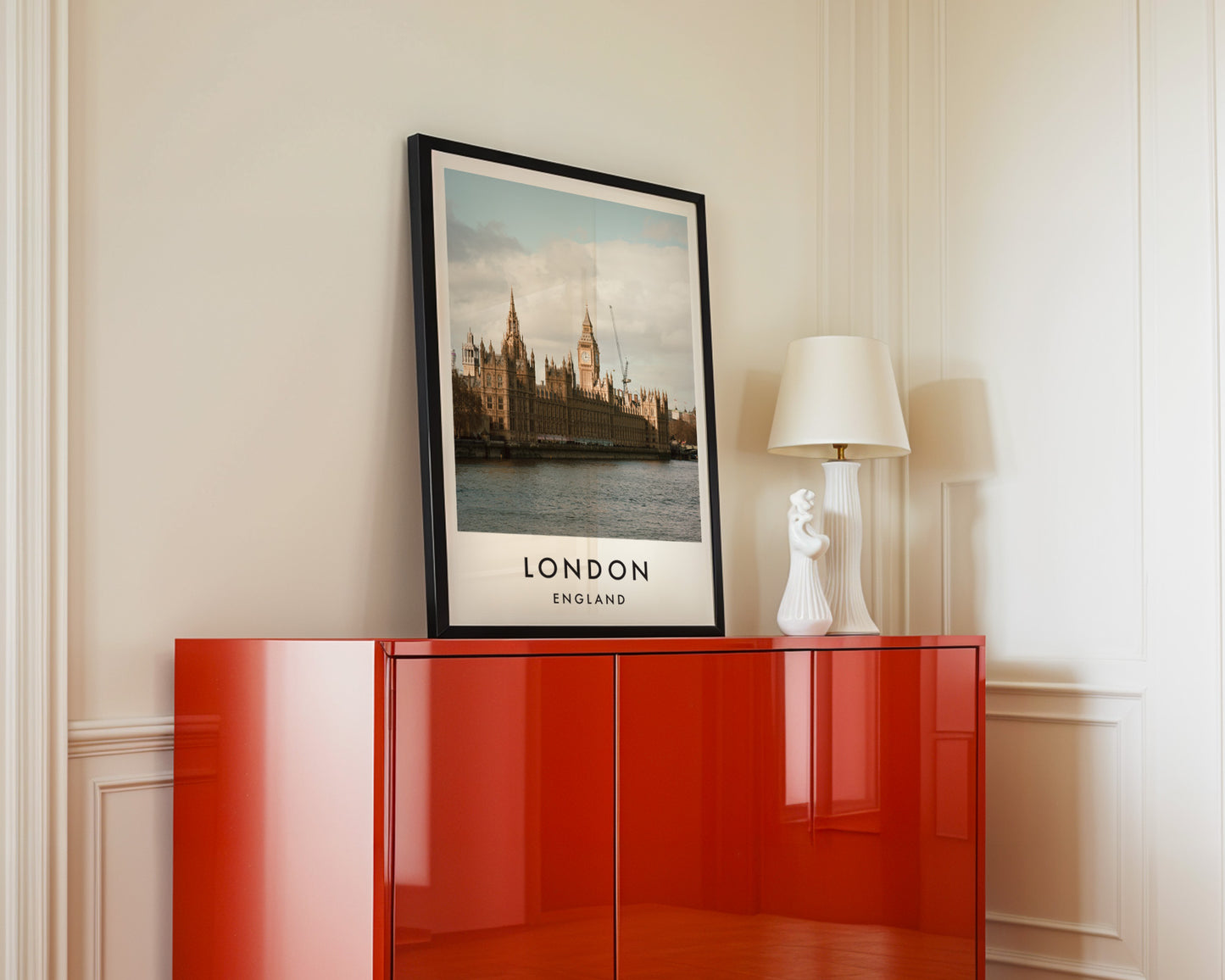 Palace of Westminster Big Ben Thames Daytime - London analogue photography poster print in interior design setting