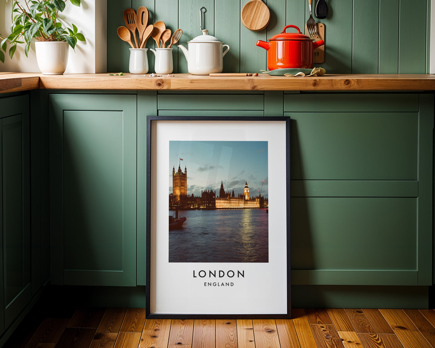 Palace of Westminster Dusk Victoria Tower Big Ben - London analogue photography poster print on minimalist white wall