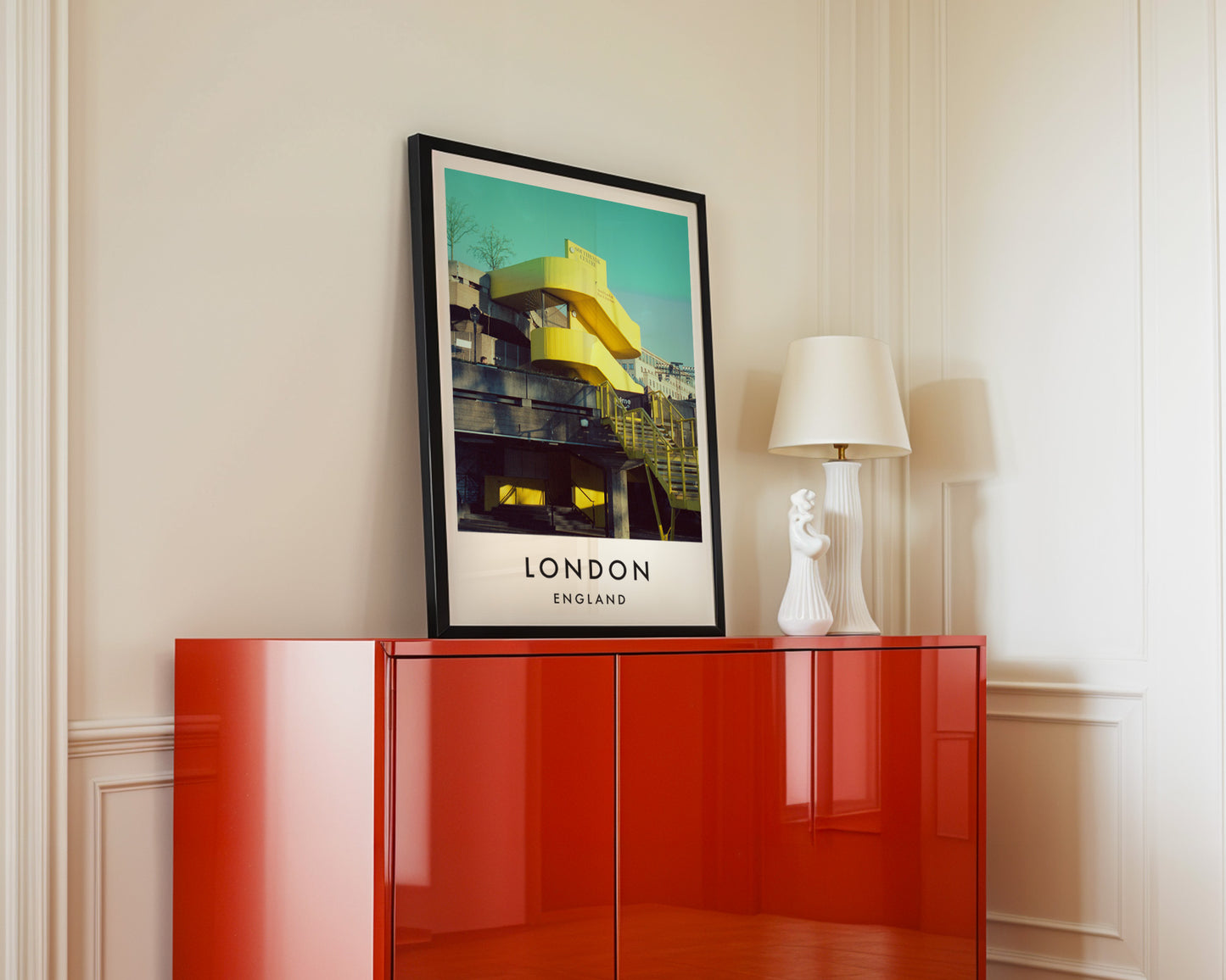 Queen Elizabeth Hall Yellow Staircase South Bank - London analogue photography poster print in interior design setting
