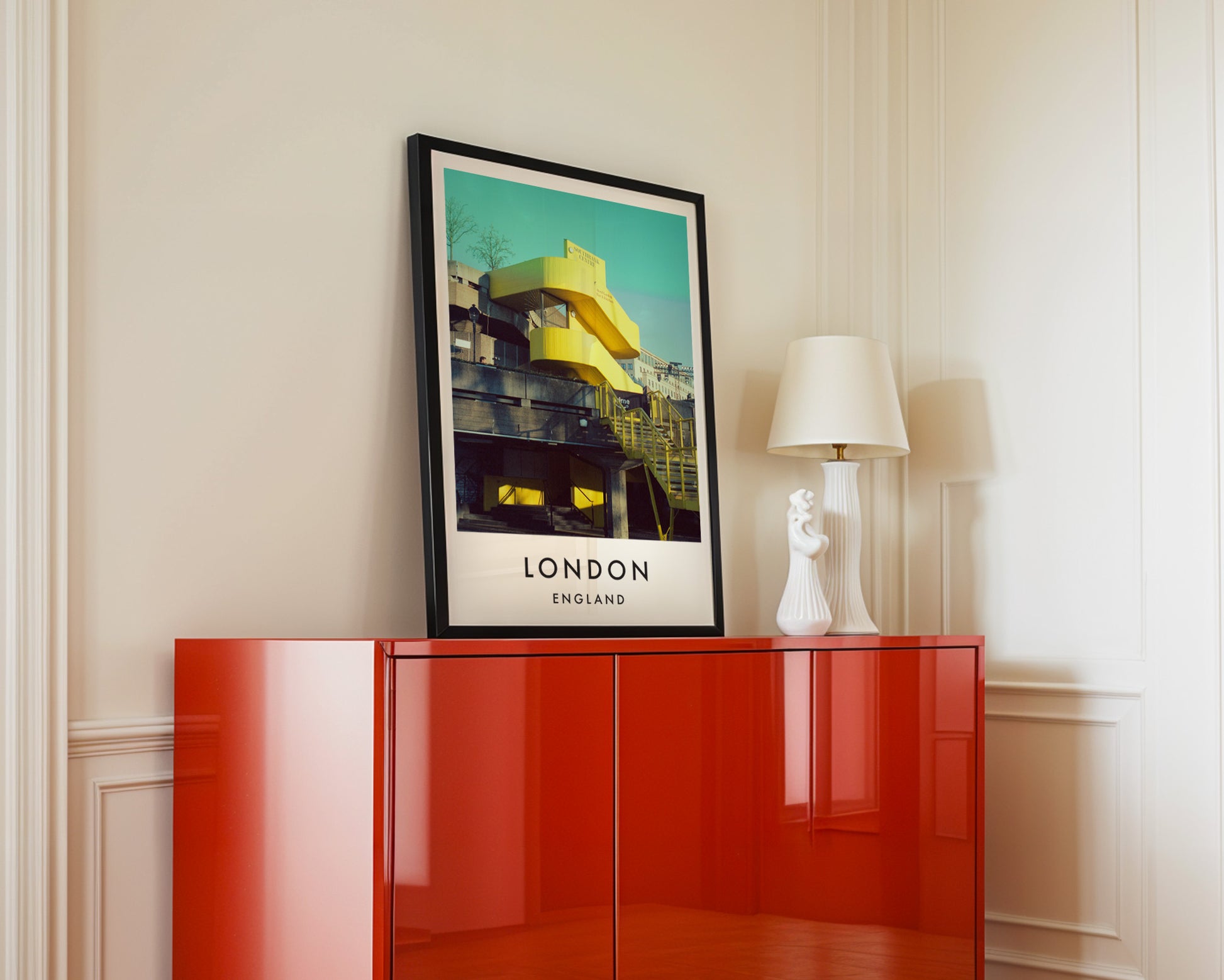 Queen Elizabeth Hall Yellow Staircase South Bank - London analogue photography poster print in interior design setting