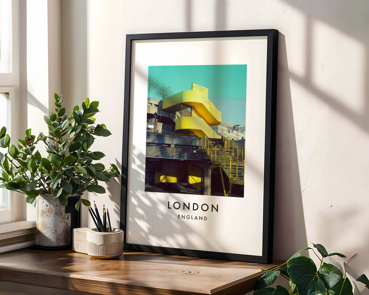 Queen Elizabeth Hall Yellow Staircase South Bank - London analogue photography poster print in modern room setting