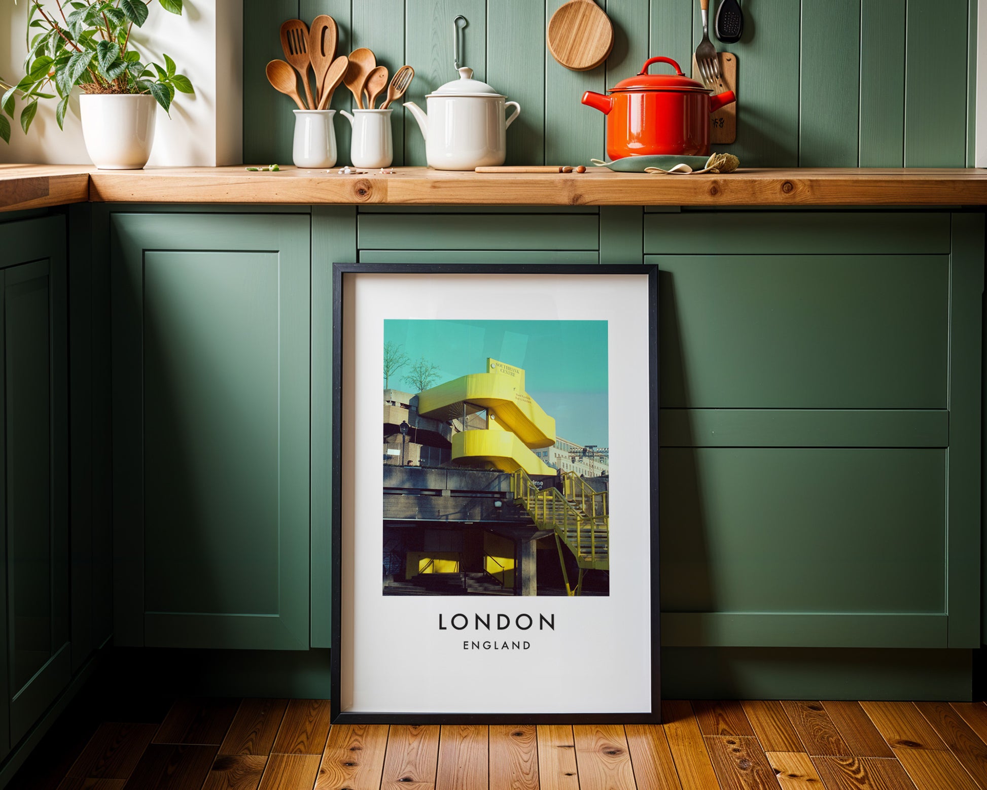 Queen Elizabeth Hall Yellow Staircase South Bank - London analogue photography poster print on minimalist white wall