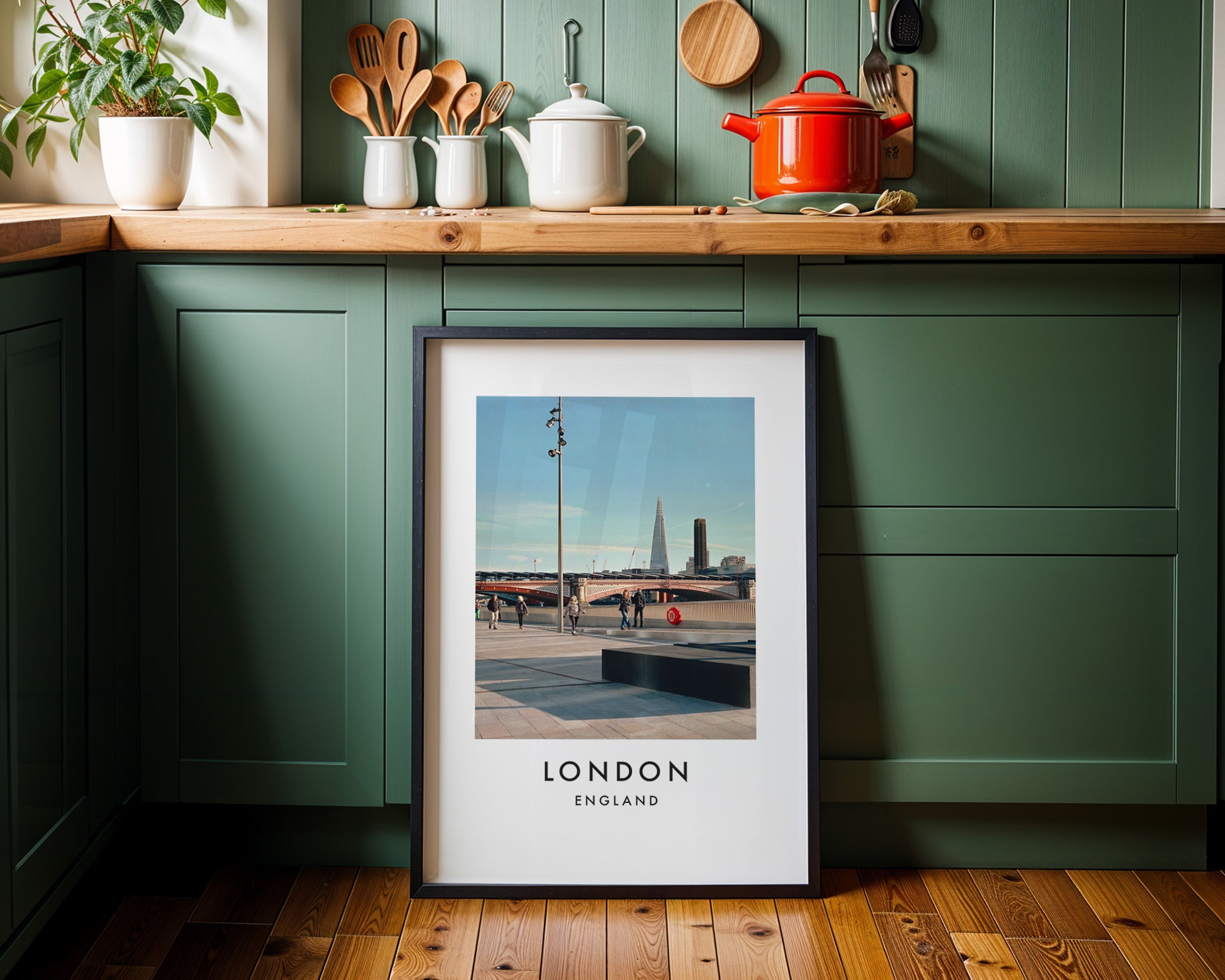 South Bank Blackfriars Bridge The Shard View - London analogue photography poster print on minimalist white wall