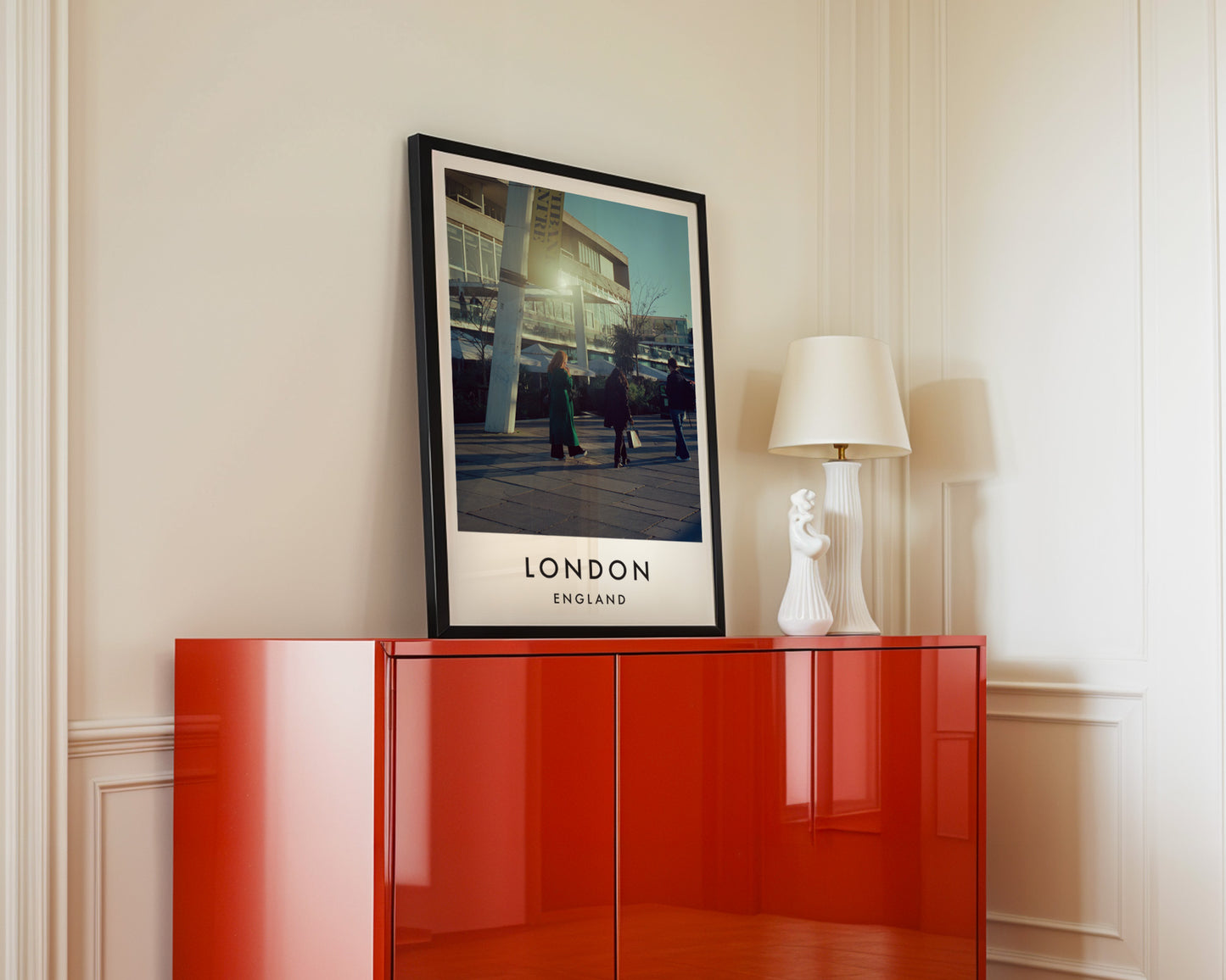 South Bank Pedestrians National Theatre Sunshine - London analogue photography poster print in interior design setting