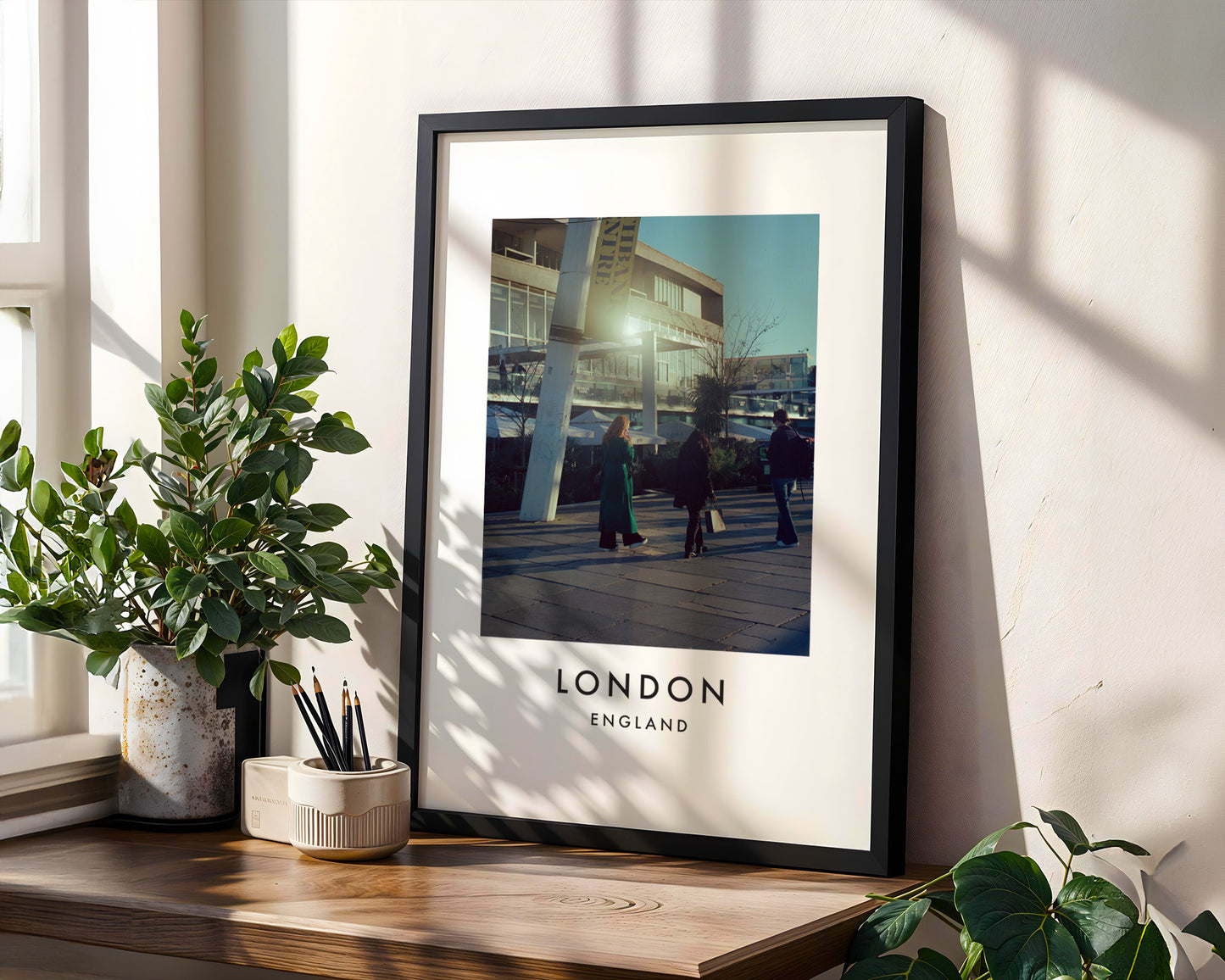 South Bank Pedestrians National Theatre Sunshine - London analogue photography poster print in modern room setting