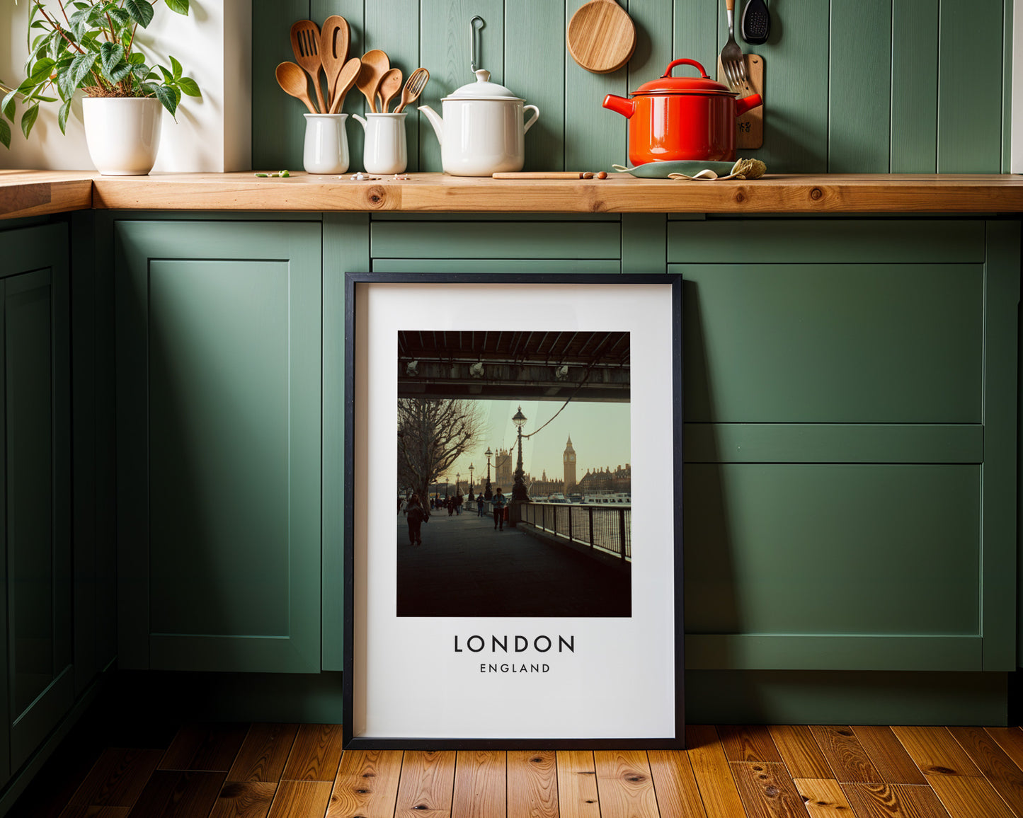 South Bank Walk Under Bridge Big Ben View - London analogue photography poster print on minimalist white wall