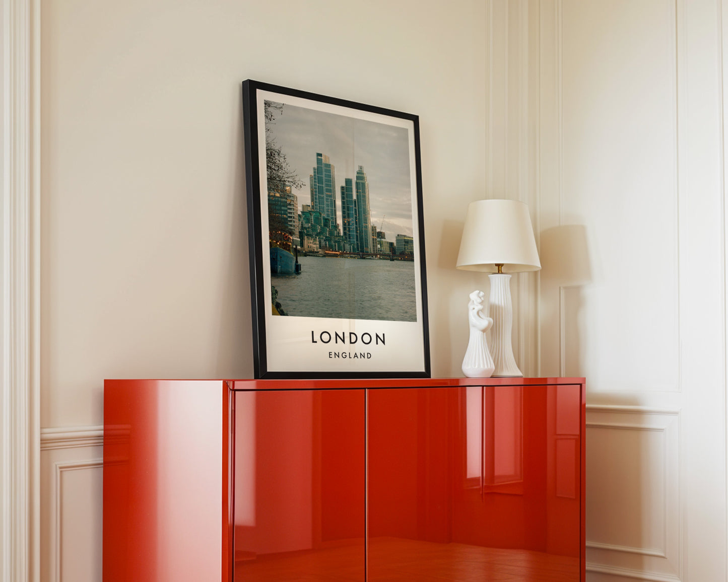 St George Wharf Tower Vauxhall Thames Daytime - London analogue photography poster print in interior design setting