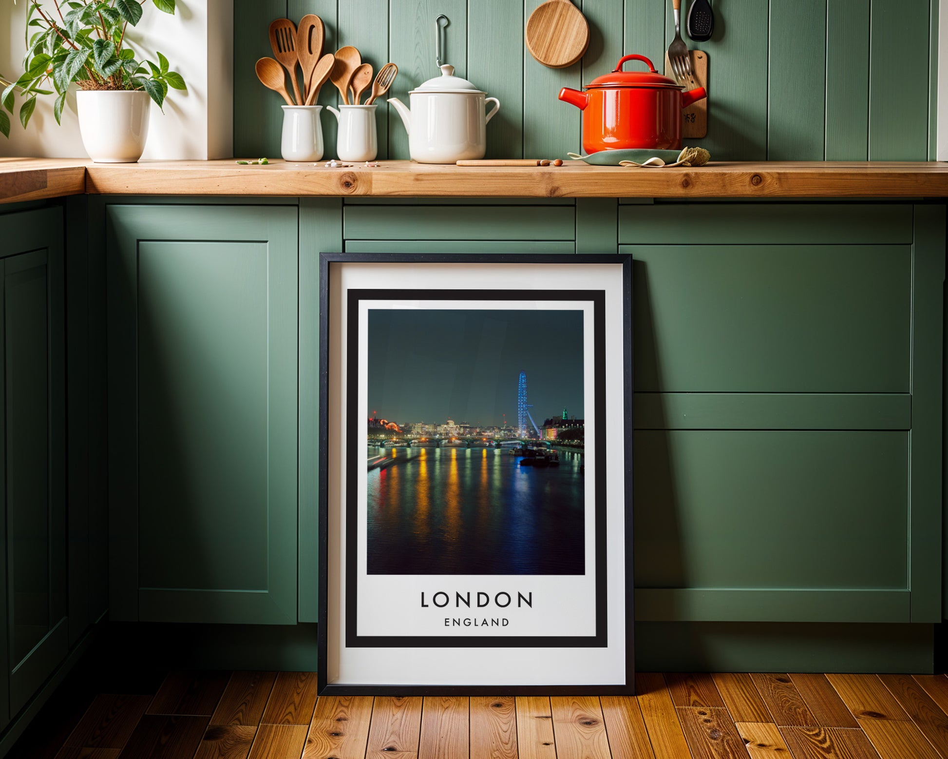 Thames Embankment Night City Reflections - London analogue photography poster print on minimalist white wall