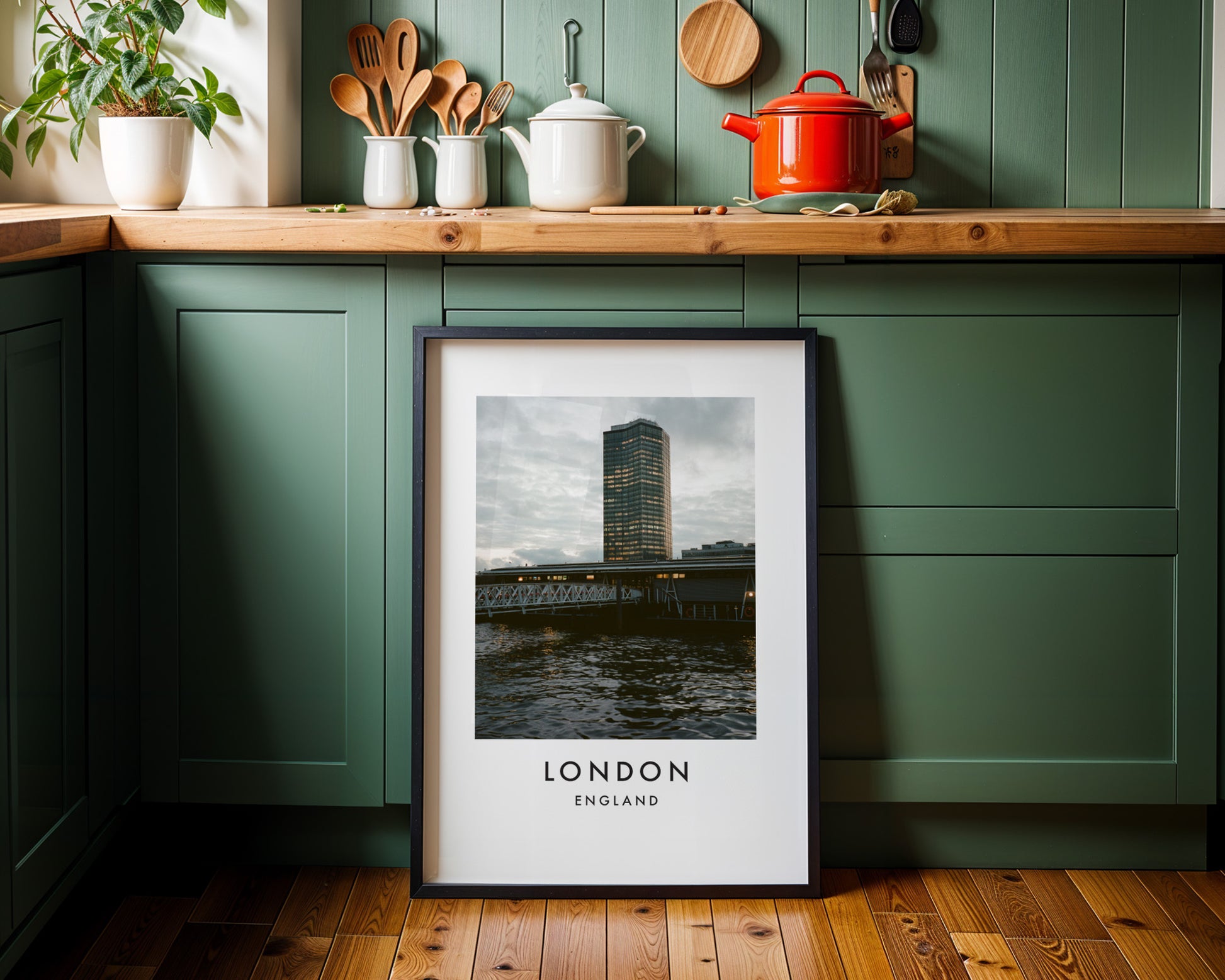Tower and Railway Bridge Thames Dusk - London analogue photography poster print on minimalist white wall