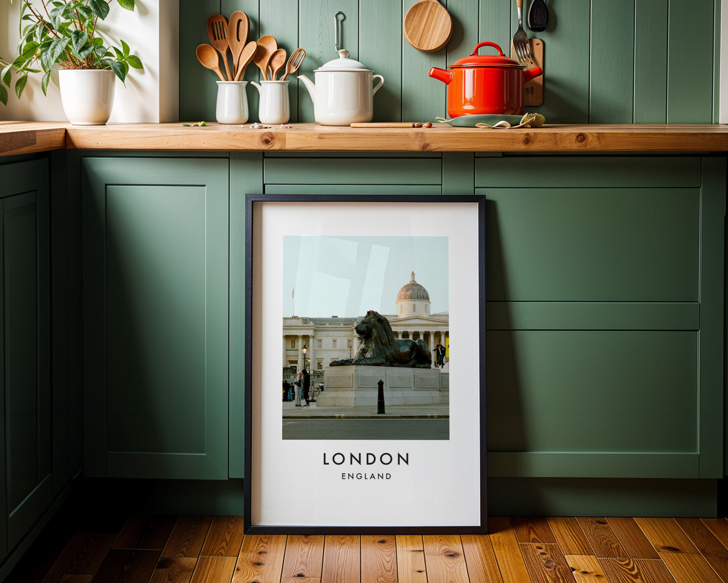 Trafalgar Square Lion Bronze National Gallery - London analogue photography poster print on minimalist white wall