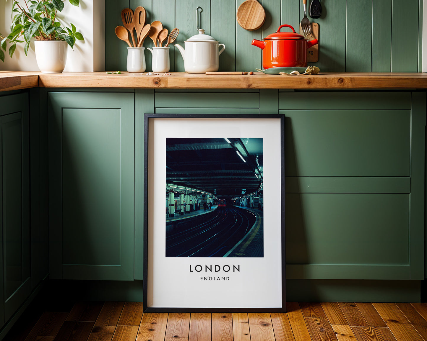 Underground Station Curved Platform Approaching Train - London analogue photography poster print on minimalist white wall