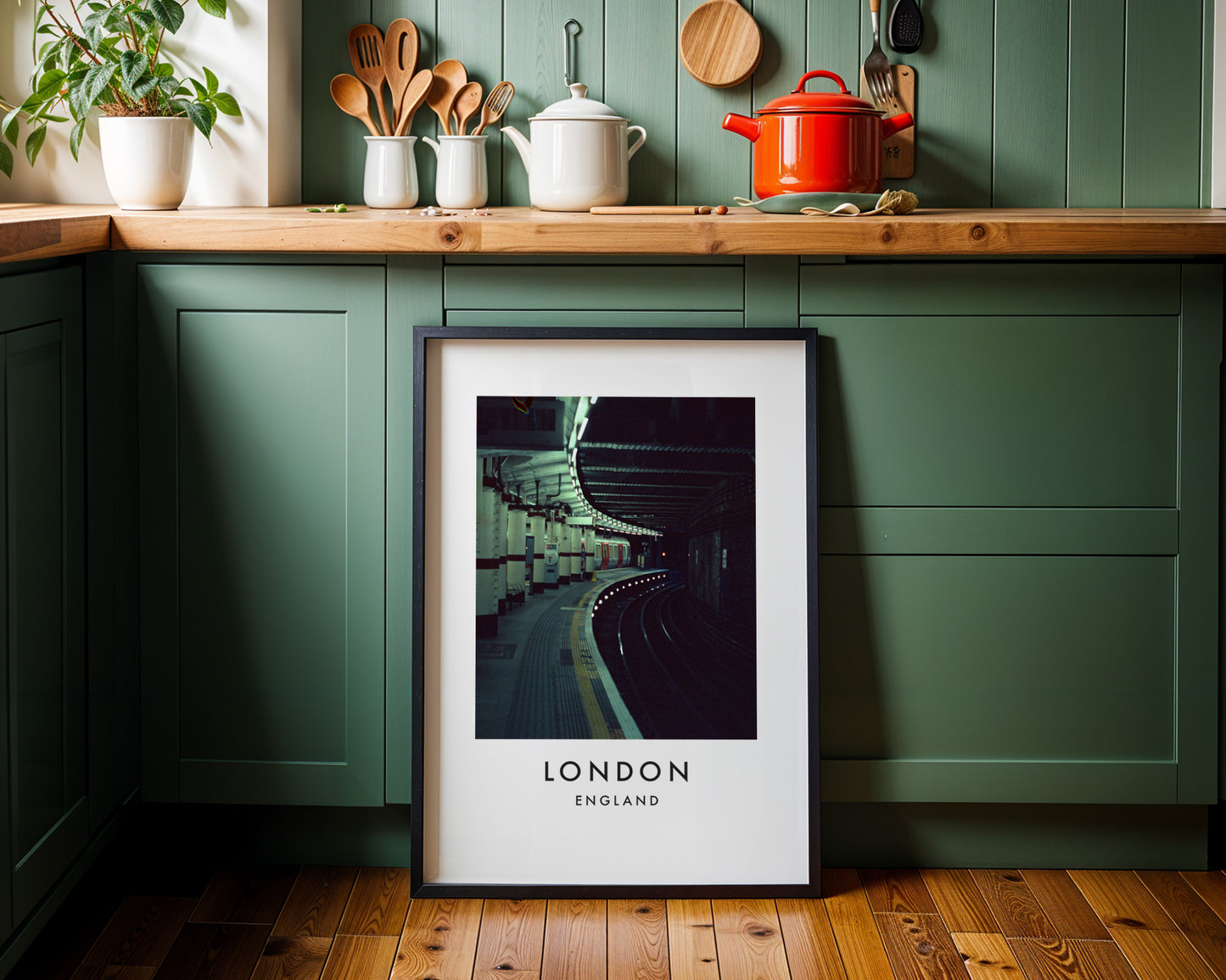 Underground Station Empty Curved Platform Tunnel - London analogue photography poster print on minimalist white wall