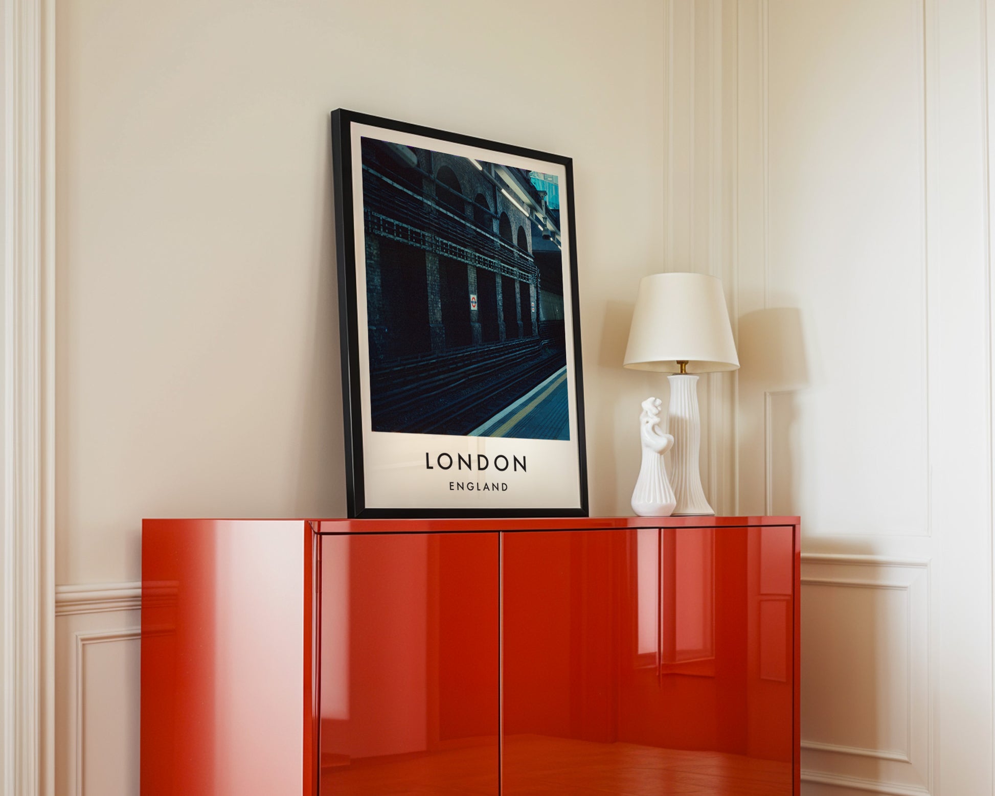 Underground Station Platform Dark Arches Victorian - London analogue photography poster print in interior design setting