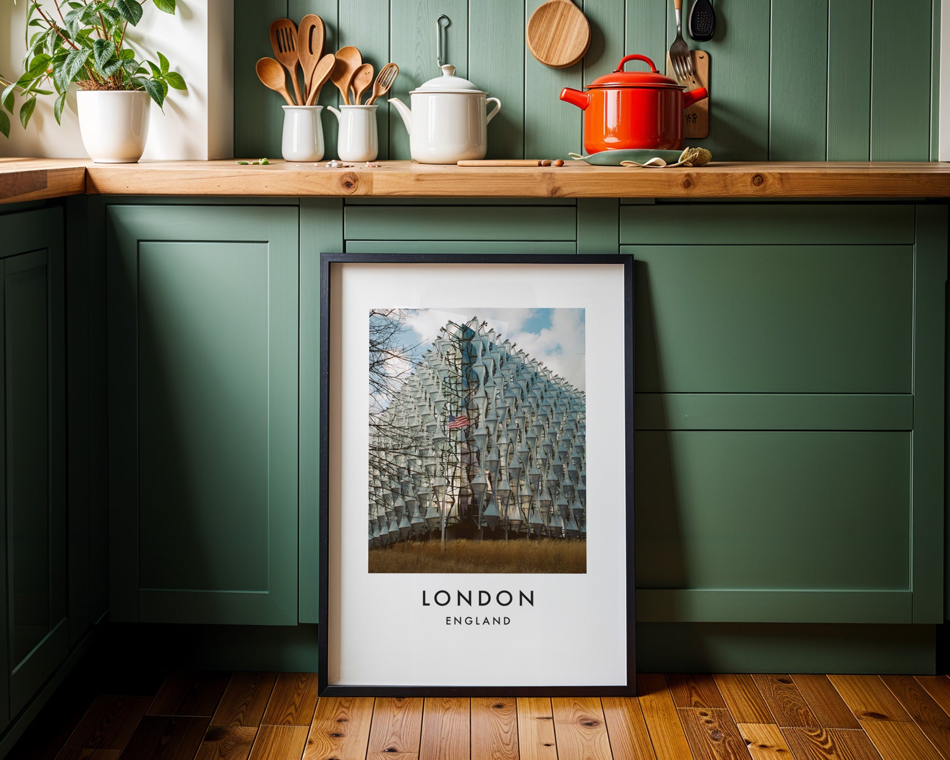 US Embassy Nine Elms American Flag - London analogue photography poster print on minimalist white wall
