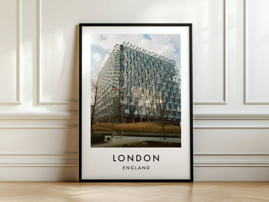 US Embassy Nine Elms Crystalline Facade - London analogue photography poster print on white panelled wall