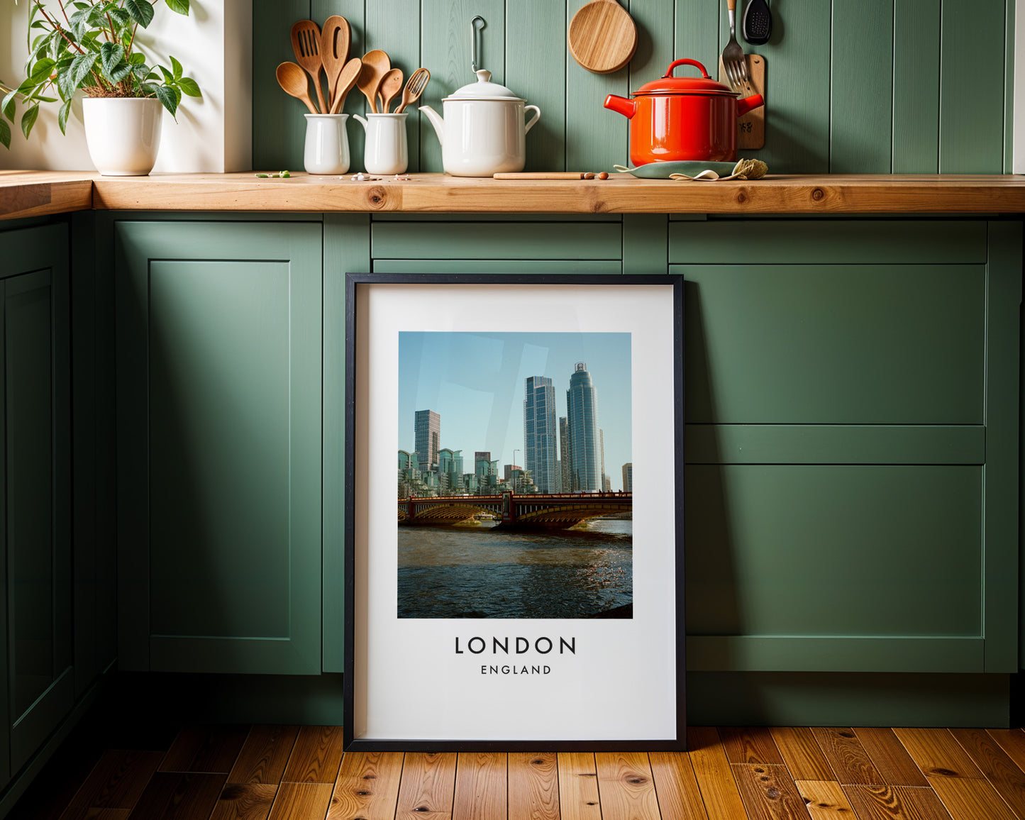 Vauxhall Bridge Nine Elms Towers Thames - London analogue photography poster print on minimalist white wall
