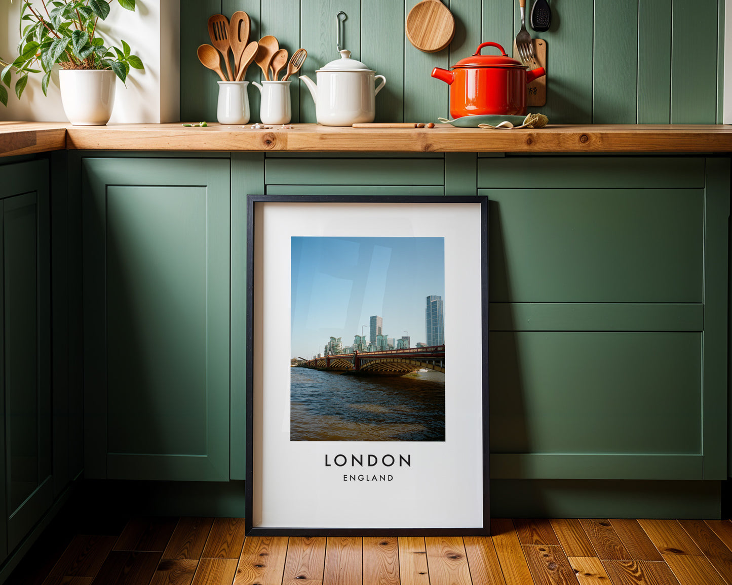 Vauxhall Bridge St George Wharf Tower Thames - London analogue photography poster print on minimalist white wall