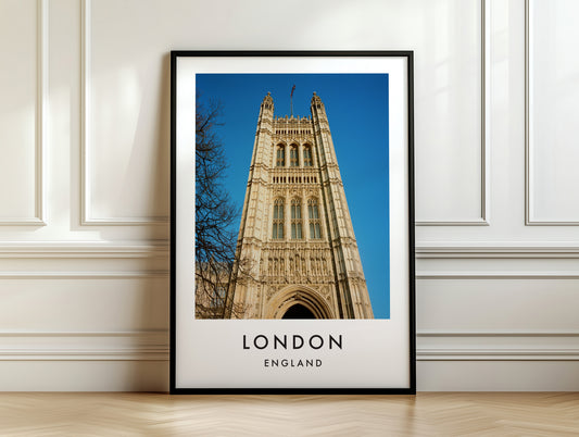 Victoria Tower Low Angle Arch Entrance - London analogue photography poster print on white panelled wall