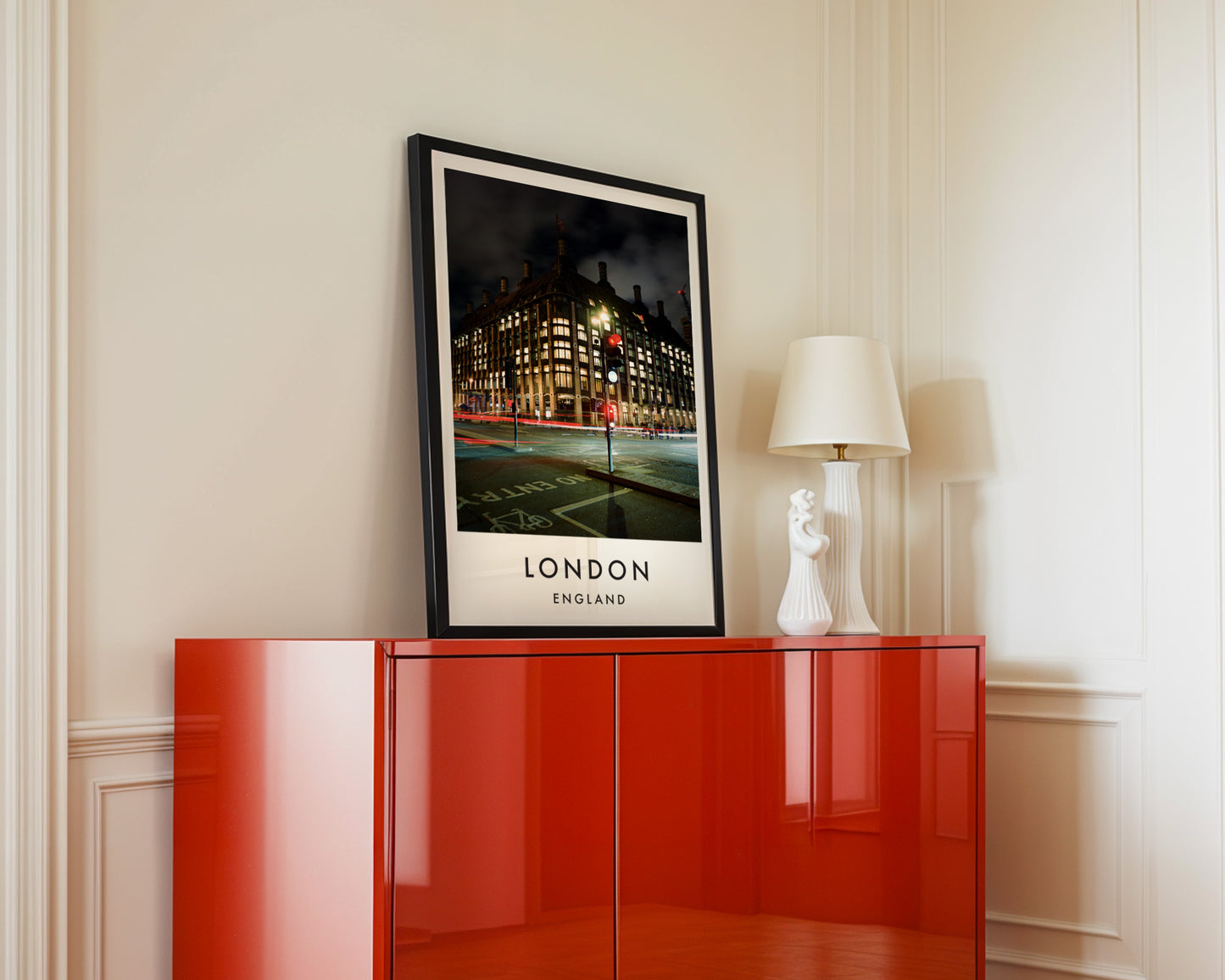 Victorian Building Night Westminster Bus Lane - London analogue photography poster print in interior design setting