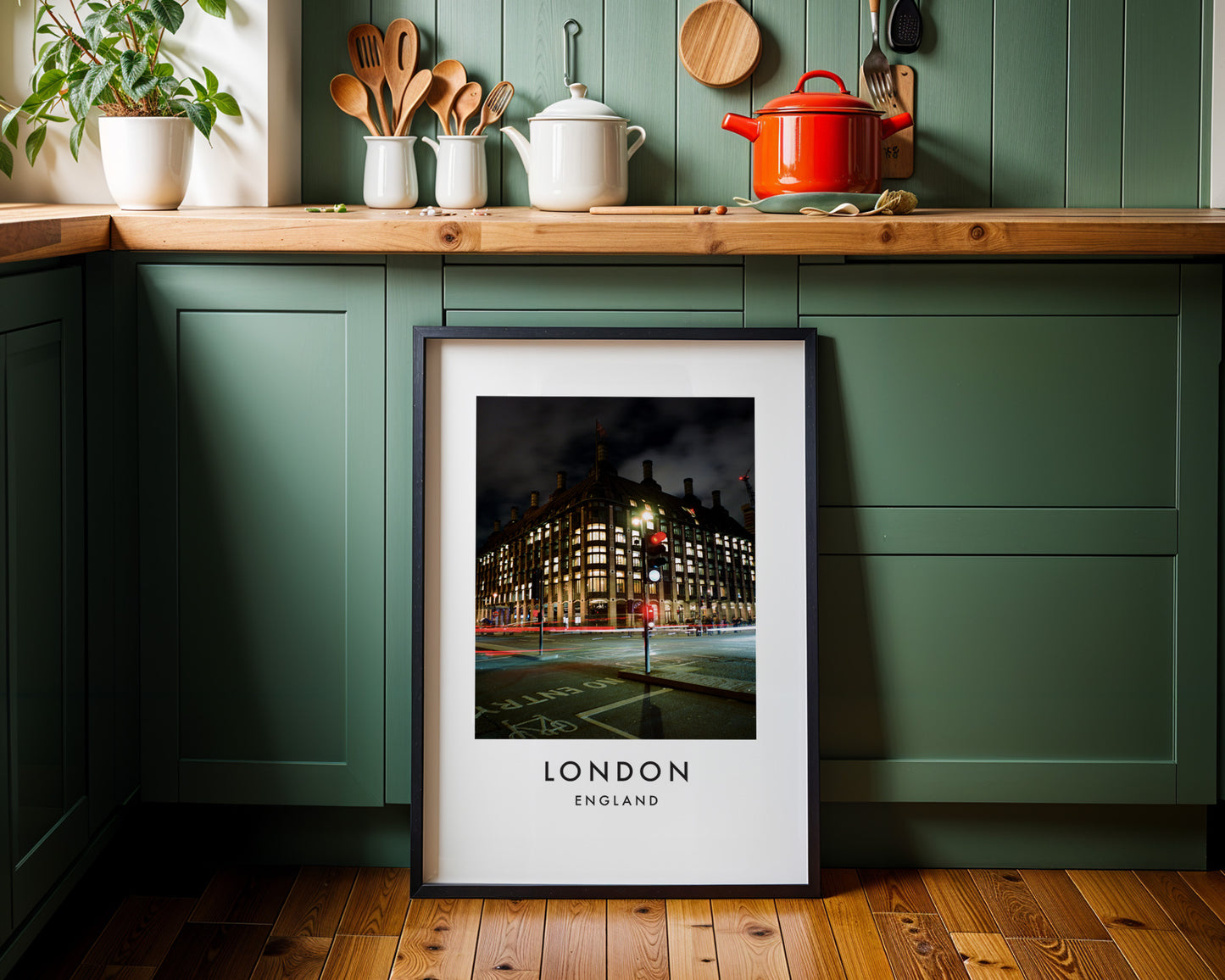 Victorian Building Night Westminster Bus Lane - London analogue photography poster print on minimalist white wall