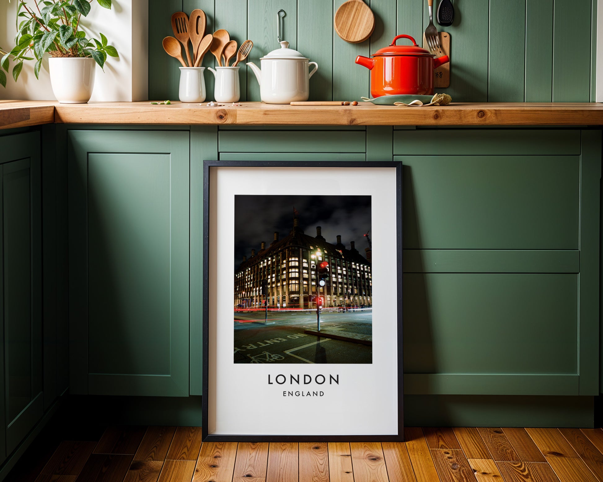 Victorian Building Night Westminster Bus Lane - London analogue photography poster print on minimalist white wall