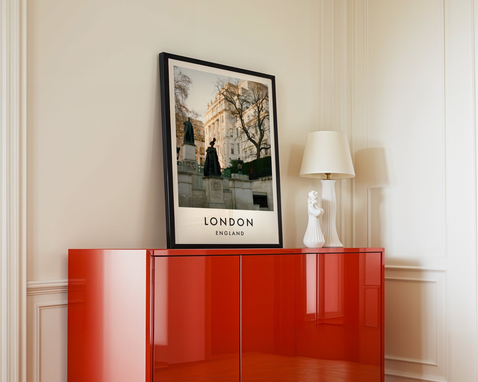 Waterloo Place Statues Carlton House Terrace - London analogue photography poster print in interior design setting