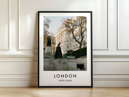 Waterloo Place Statues Carlton House Terrace - London analogue photography poster print on white panelled wall