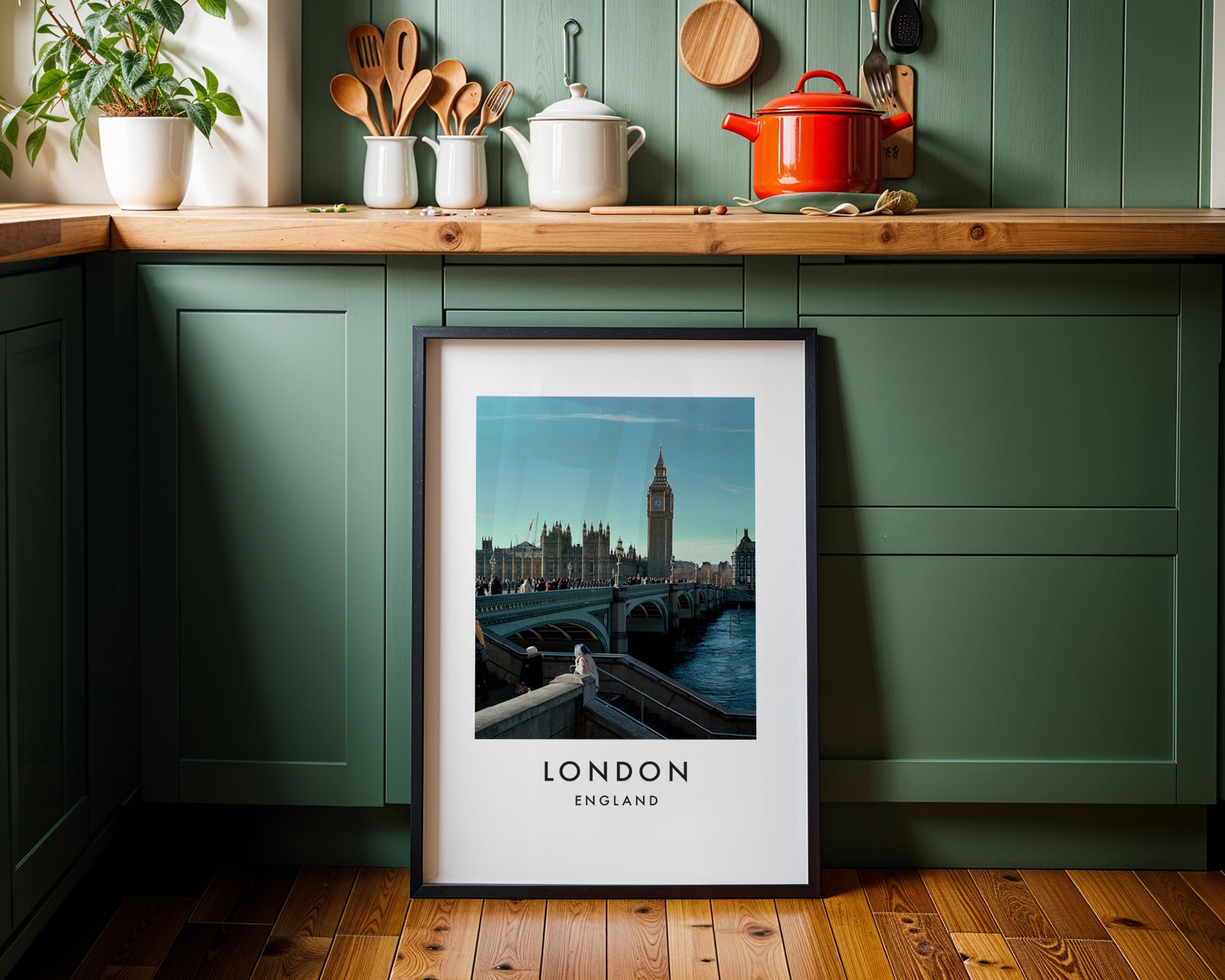 Westminster Bridge Big Ben Parliament Pedestrians - London analogue photography poster print on minimalist white wall